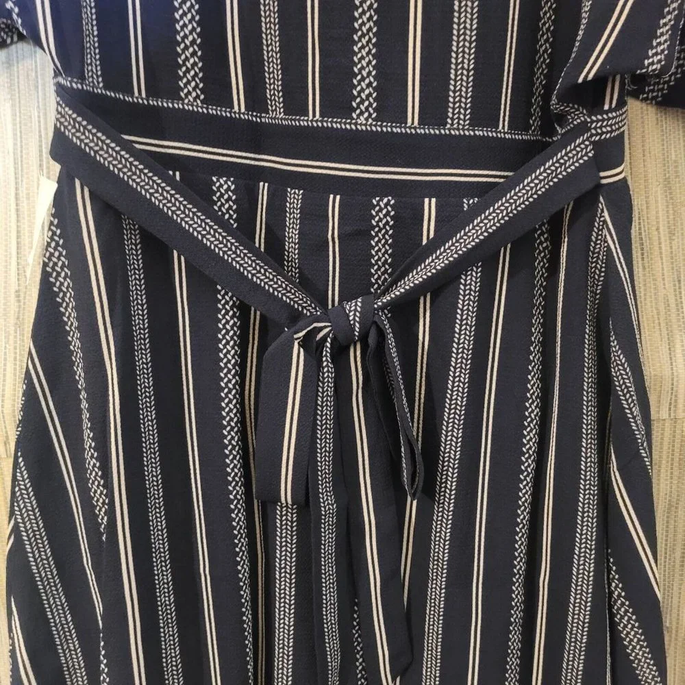 NWT Charlotte Russe V Neck Button Up Back Tie Striped Mini Dress Blue Size Small - Picture 8 of 12